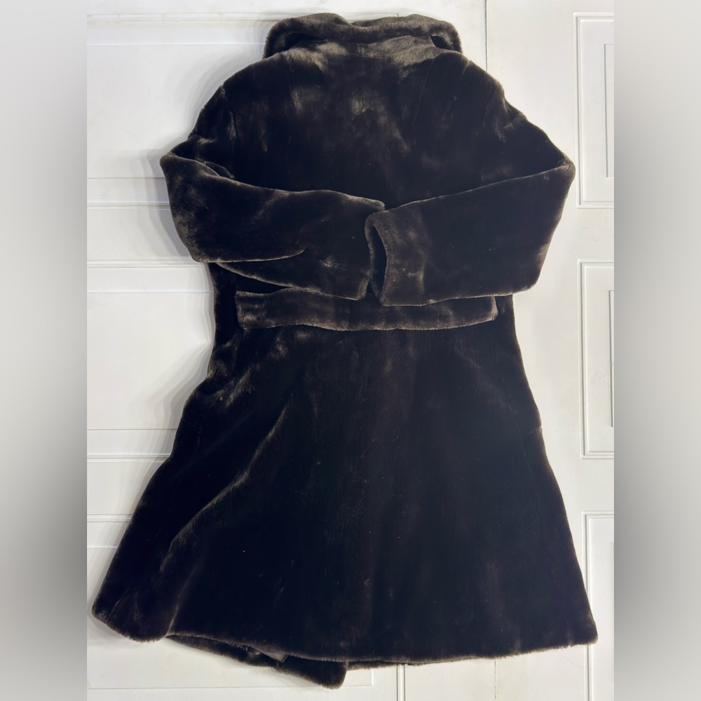 Winkelmans Vintage Woman’s Sz M Brown Faux Fur Sheered Long Trench Coat Jacket - Picture 6 of 6